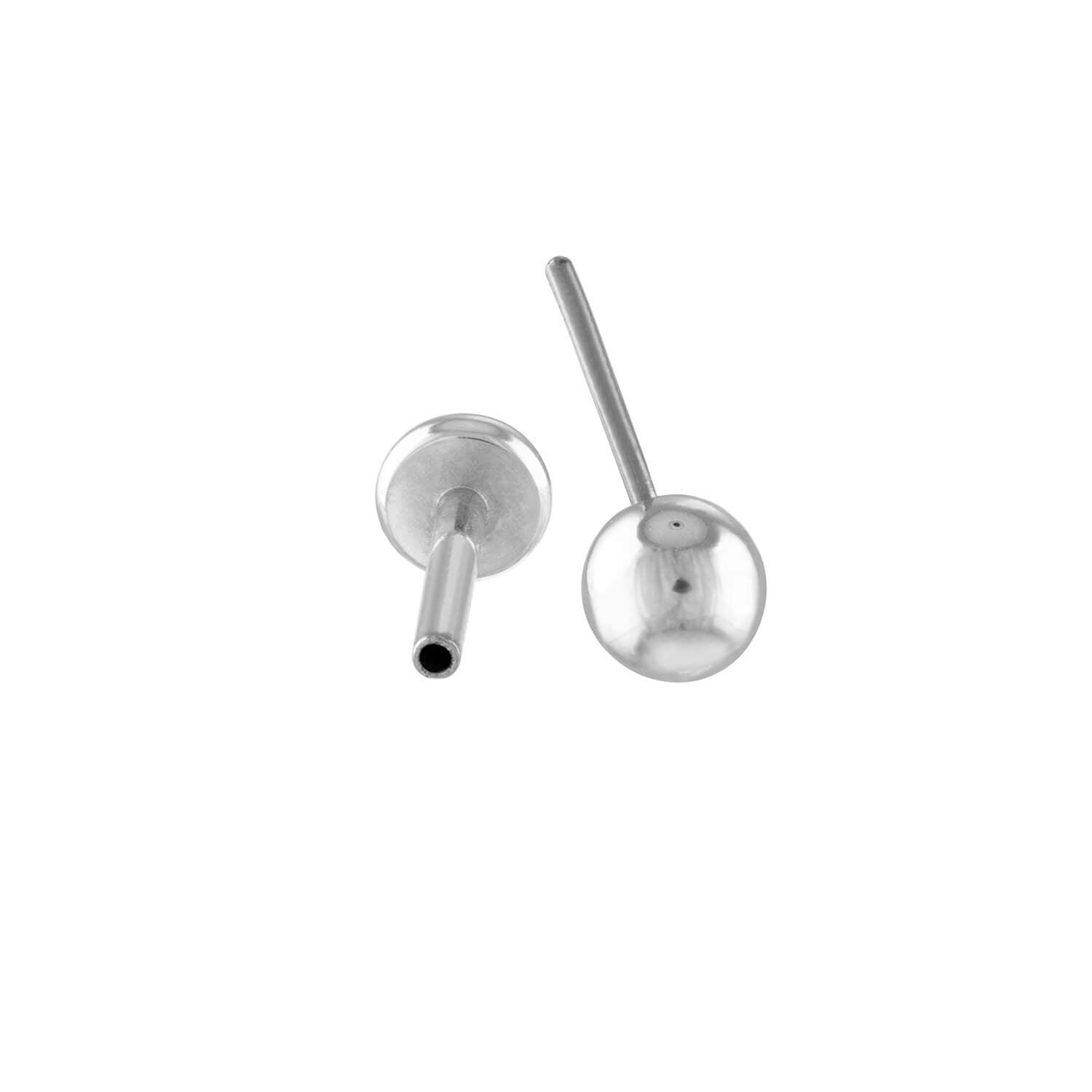 Little Sphere Push Pin Flat Back Earring, Titanium - Silver / 20g: Lobe and Nose Piercings / 8mm at Maison Miru
